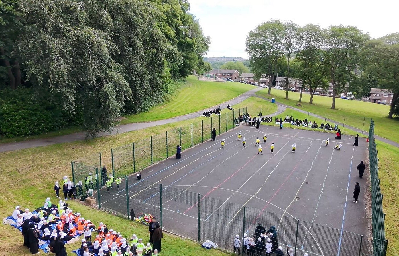 Drone Image showing children competing on sports day