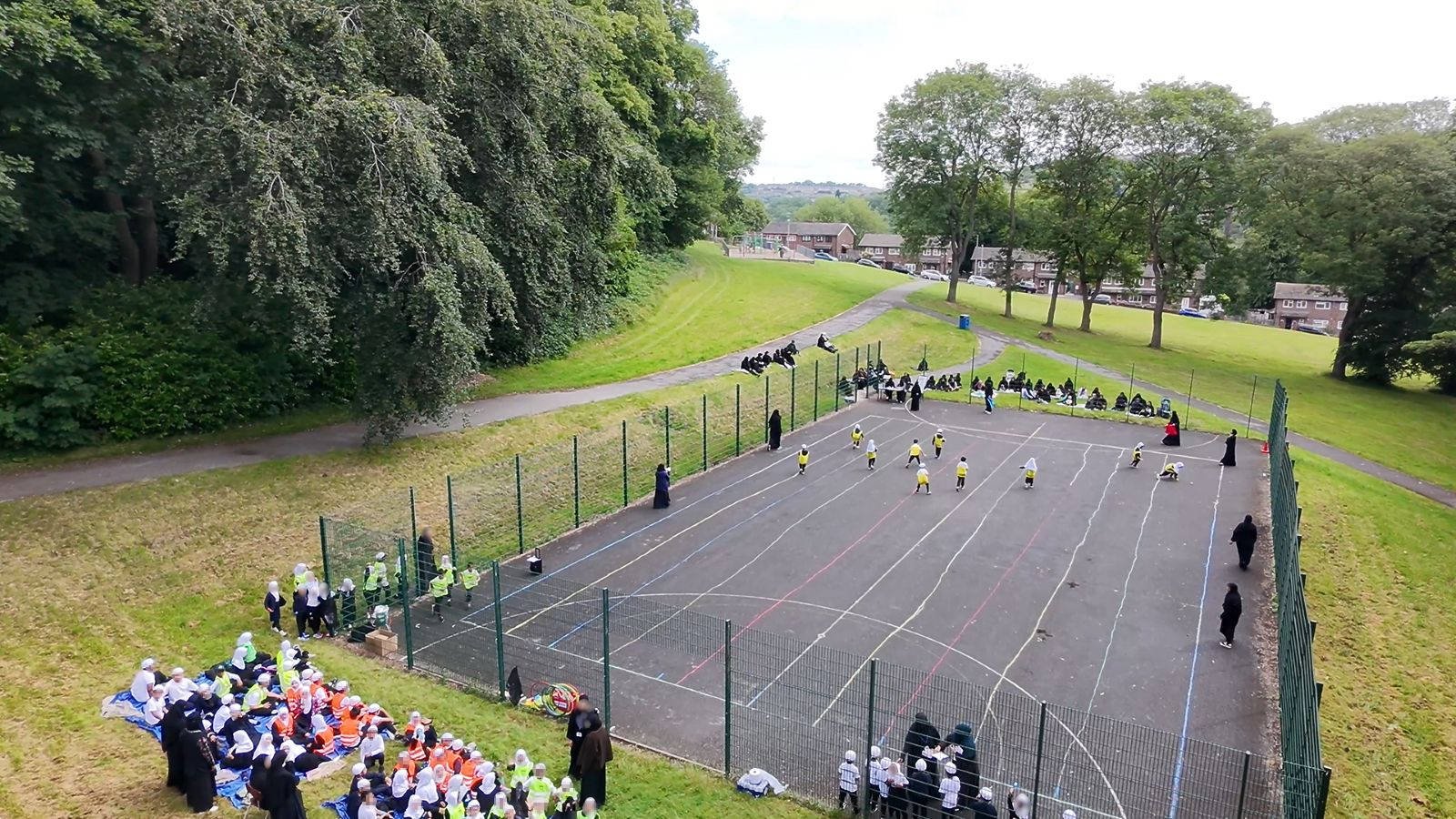 Drone Image showing children competing on sports day